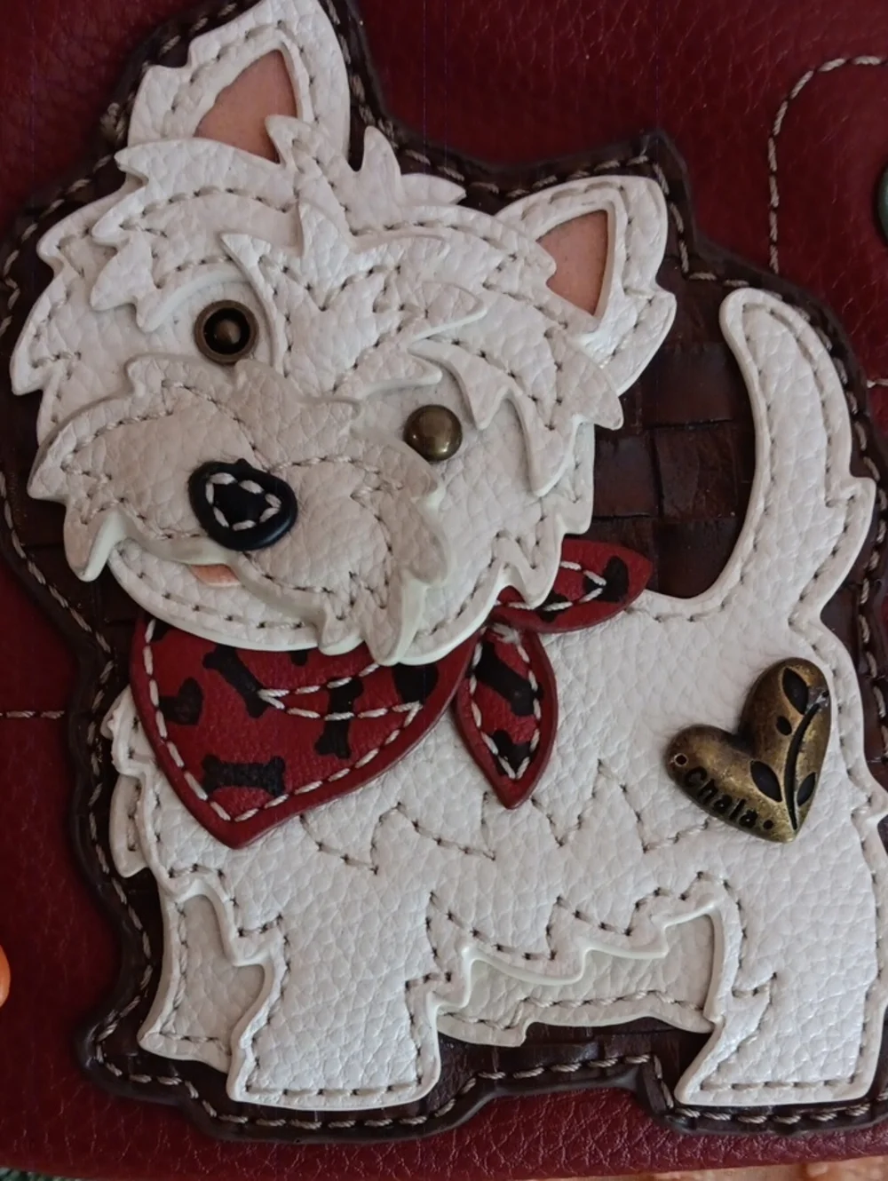 Chala Red & Black Crossbody Bag with White Westie Applique